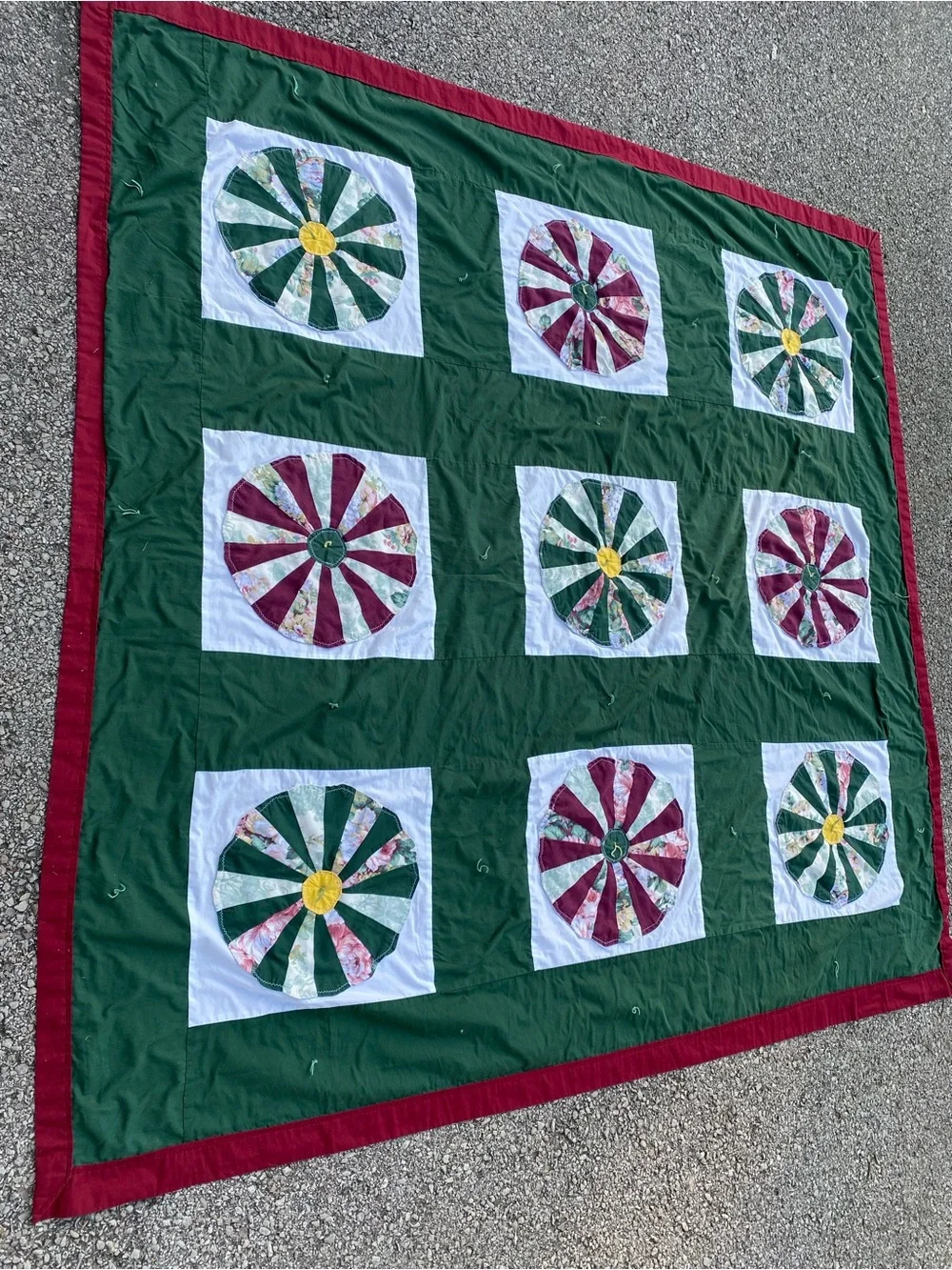 Handmade Green and Red Patchwork Quilt - Festive Home Bedding